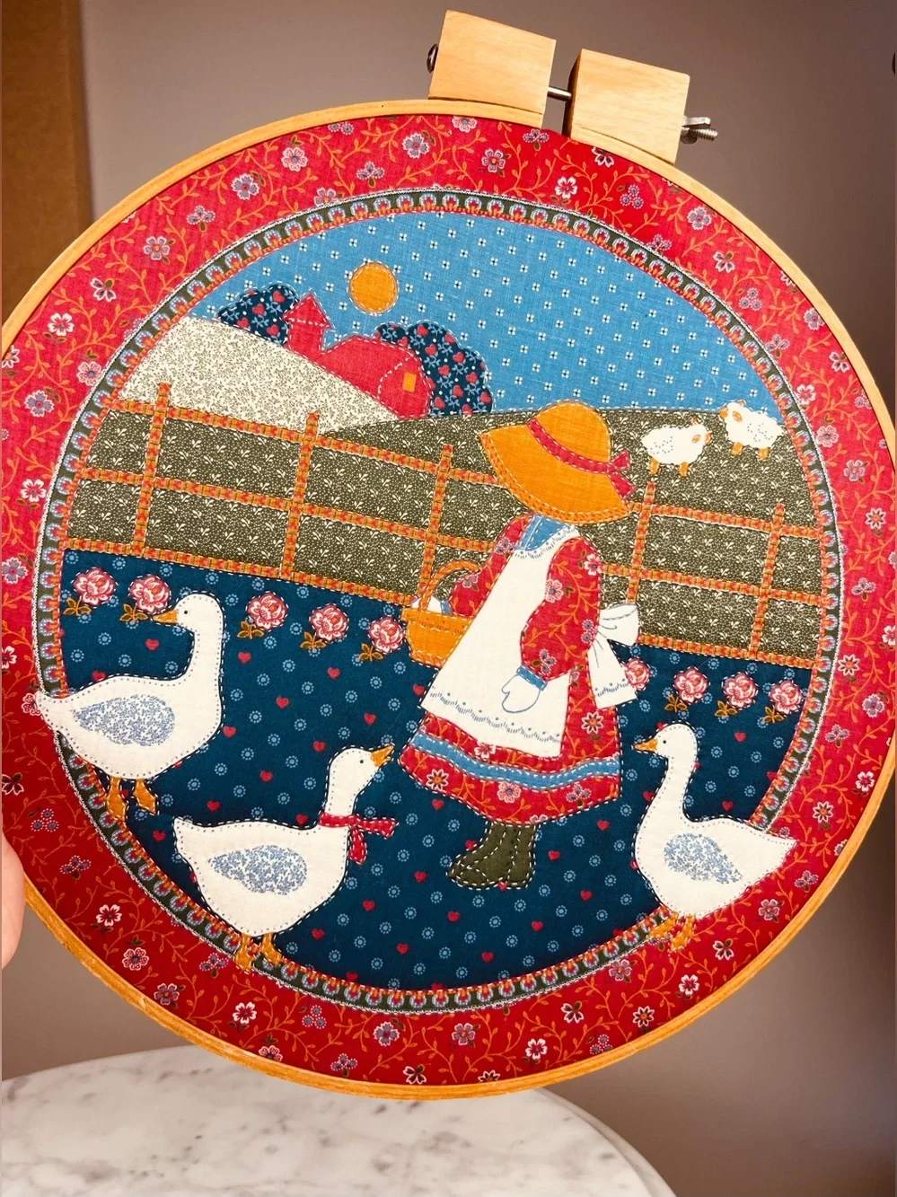 Vintage Sunbonnet Sue Embroidery Hoop Art – FarmGirlFeedingDucks–Folk Farmhouse